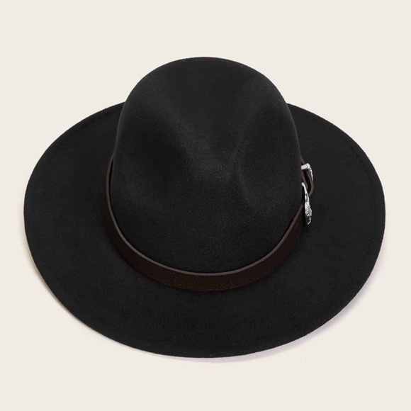Boho Western style black buckle Fedora